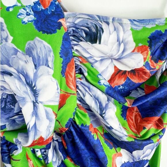Zara Womens One Shoulder Bodysuit Green Blue Multicolor Flowers Small - Picture 2 of 7
